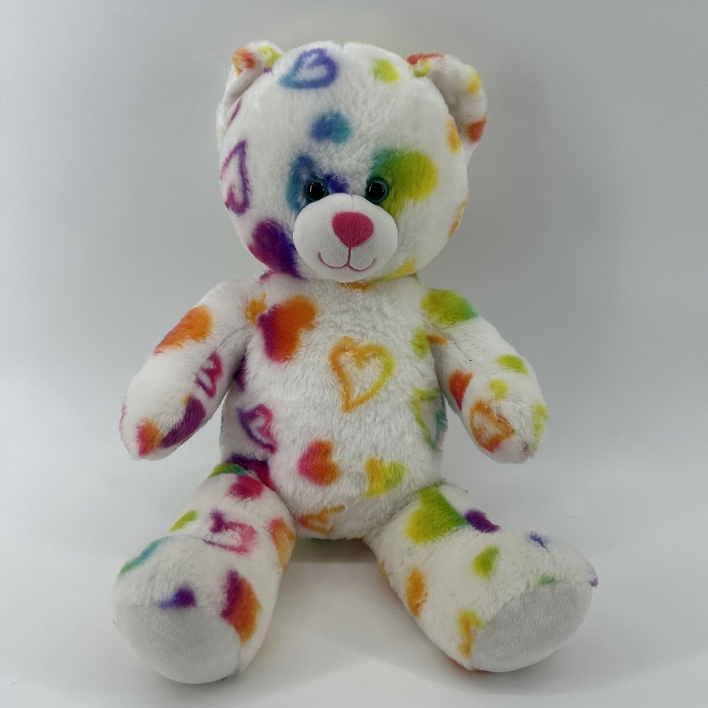 Build A Bear Plush Rainbow Hearts White Multi Color Large 16" Plush Retired - Picture 5 of 9
